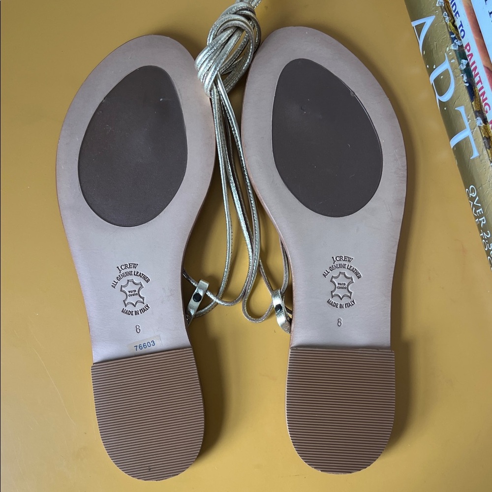 J. Crew Metallic Gold Leather Lace-Up Sandals Made in Italy Size 8 - Picture 6 of 9